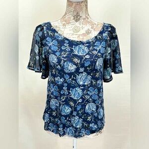 Elegant Blue Floral Women's Blouse